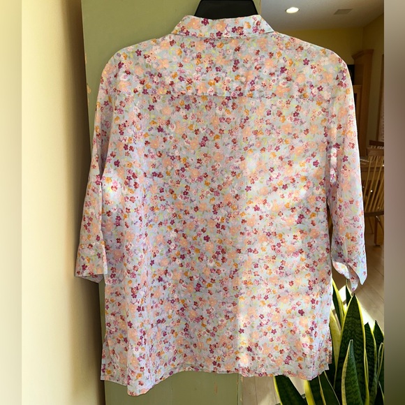 Saks Fifth Avenue Real Clothes 100% Cotton Floral Button Women’s Blouse Size 14 - Picture 2 of 14